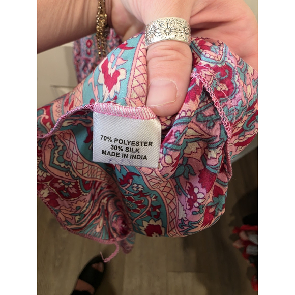 Rhea Floral Pink And Blue Silk Blend Dress One Size NWT $95 Made In India - Picture 8 of 14